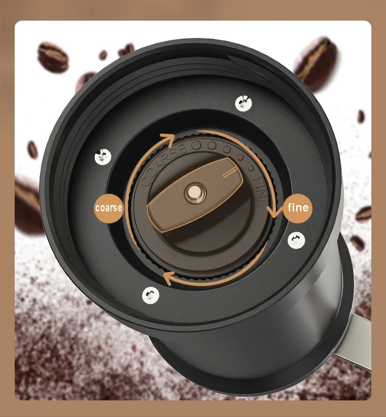 Molino de café manual ajustable premium con frasco de vidrio