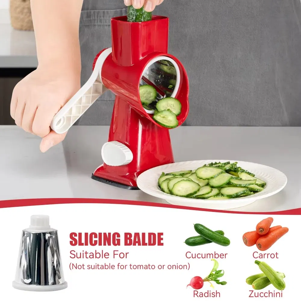 Rallador de Queso Manual con Base de Succión Antideslizante 3 Cuchilla de Acero Inoxidable Fácil de Limpiar Cortador de Verduras Rallador de Queso
