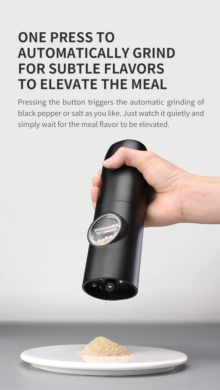 Molinos de pimienta automáticos de acero inoxidable con gravedad, molinillo de sal y pimienta ajustable con una mano, molinillo eléctrico de sal y pimienta