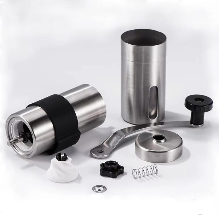 Molino de café portátil mini de cerámica con muelas conveniente 304 manivela de acero inoxidable con características para hacer té y café