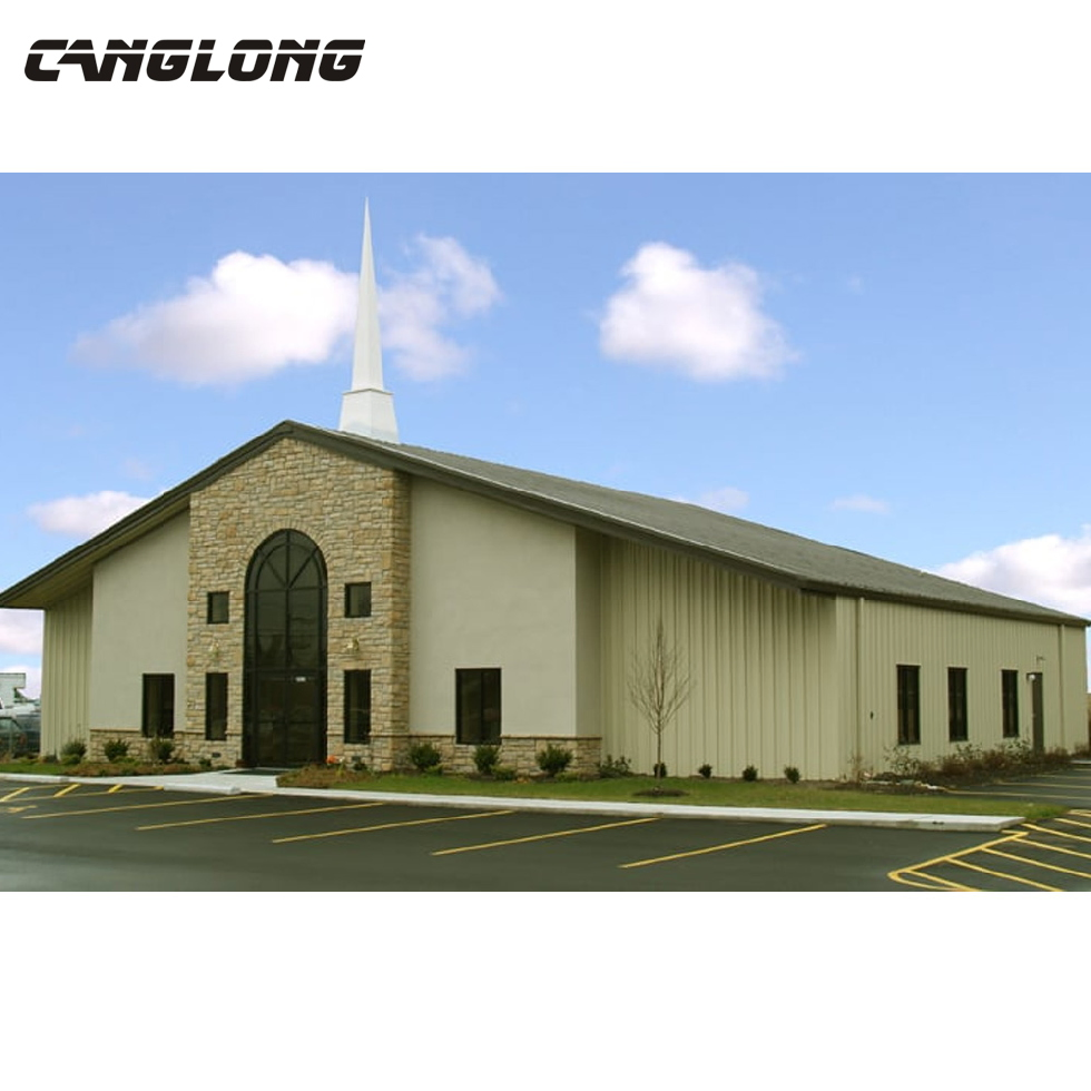 China Factory Prefab Steel Structure House Galvanized Steel Purlines Metal Sheet Hospital/Steel School Church Building Construction for Sale