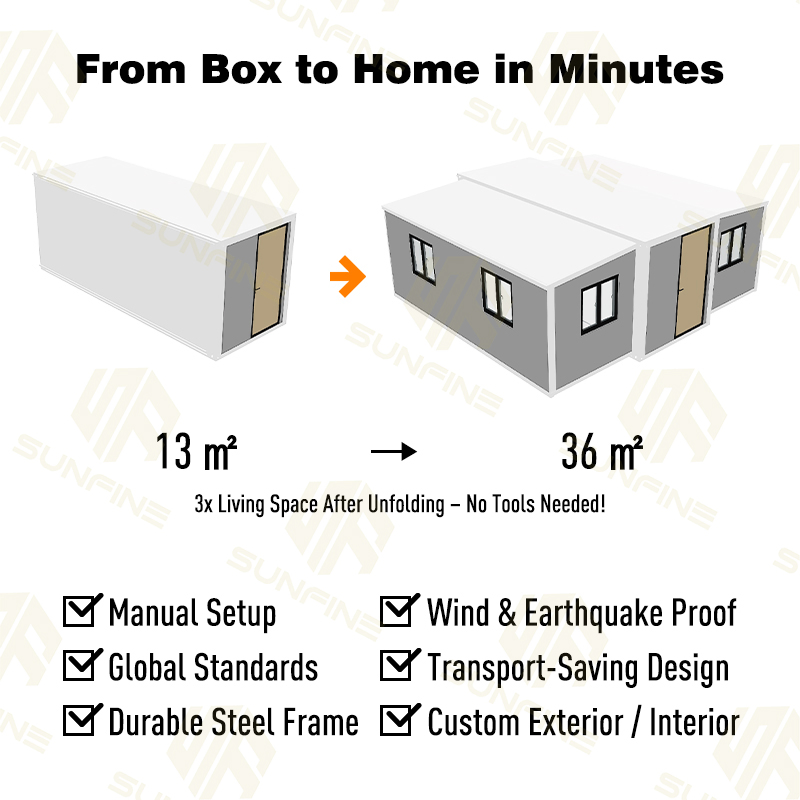 Foldable Mobile Home Modular Prefabricated 2 Bedroom Portable Living Container House Australia 20FT 40FT Folding Prefab Expandable Container House Homes