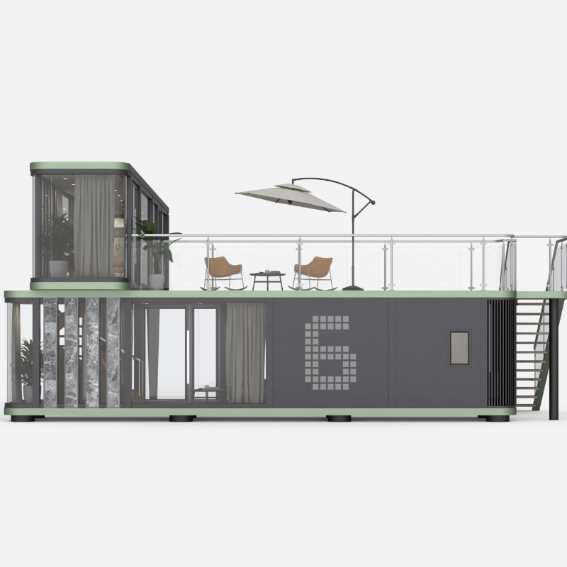 Compact Modular Hotel Unit with Bedroom Balconies and Efficient Lighting Design