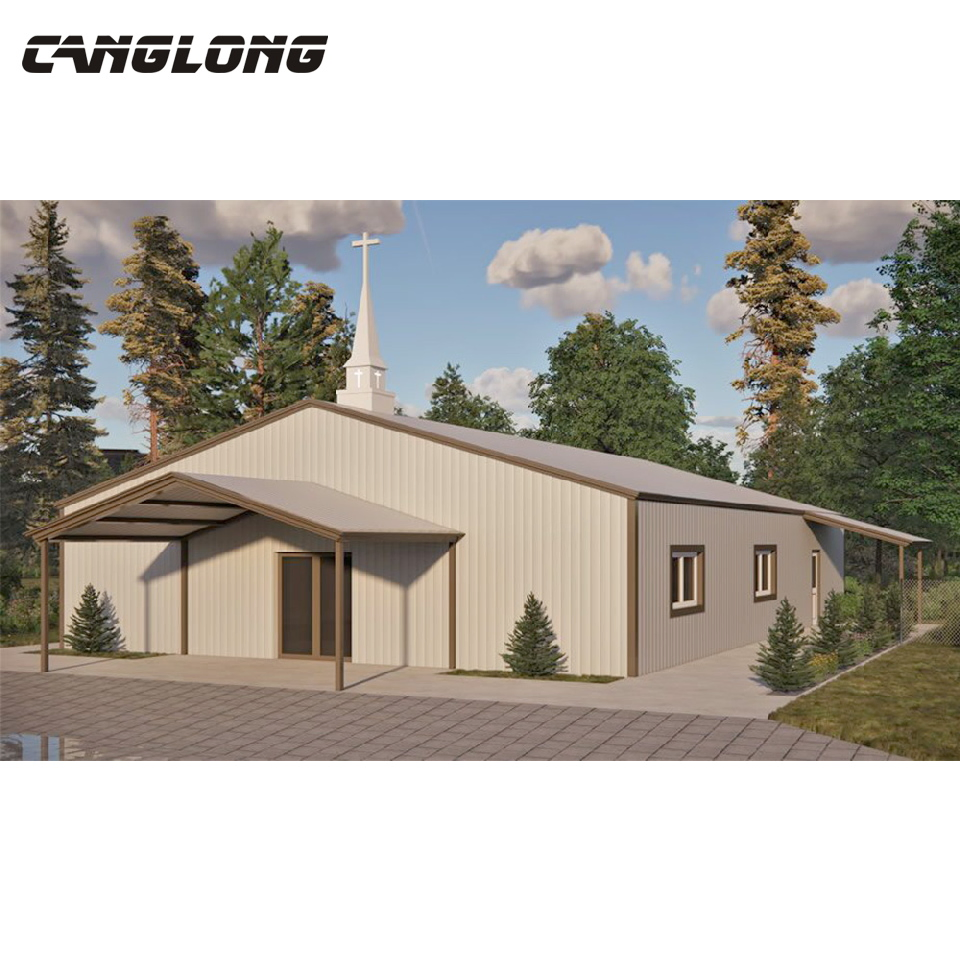 China Factory Prefab Steel Structure House Galvanized Steel Purlines Metal Sheet Hospital/Steel School Church Building Construction for Sale