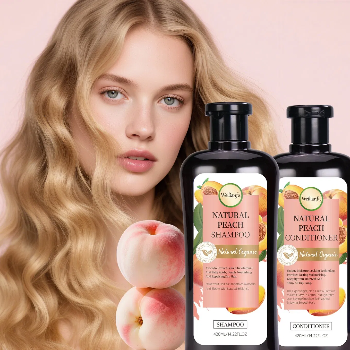 Peach Shampoo Set Moisturizing Shampoo for Dry Hair Smooth &amp; Nourishing Formula for Healthy Locks Salon Quality Hydration