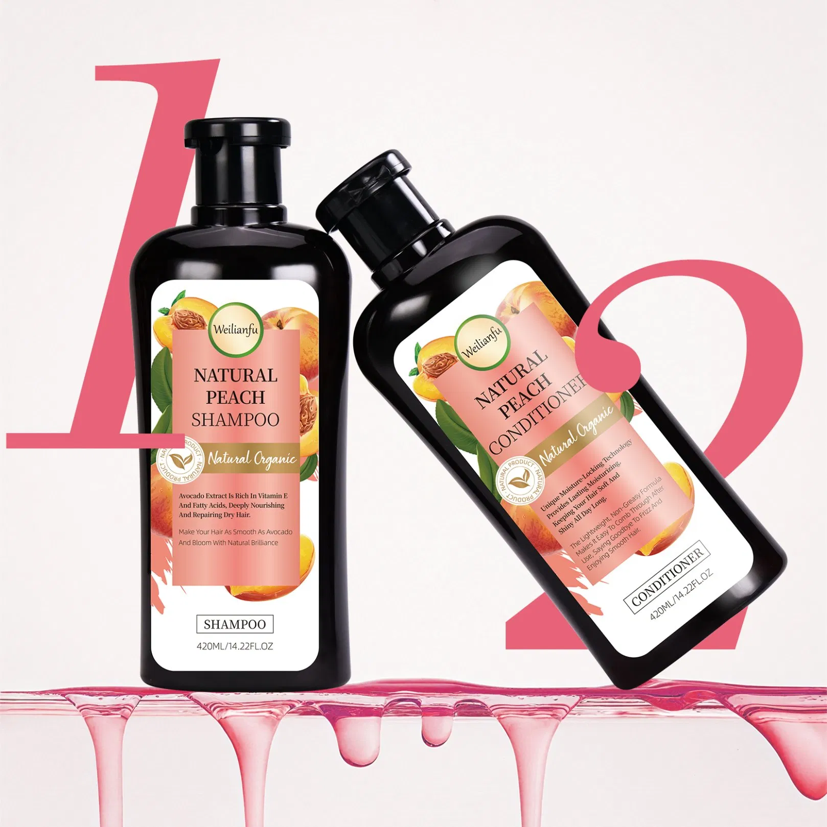 Peach Shampoo Set Moisturizing Shampoo for Dry Hair Smooth &amp; Nourishing Formula for Healthy Locks Salon Quality Hydration