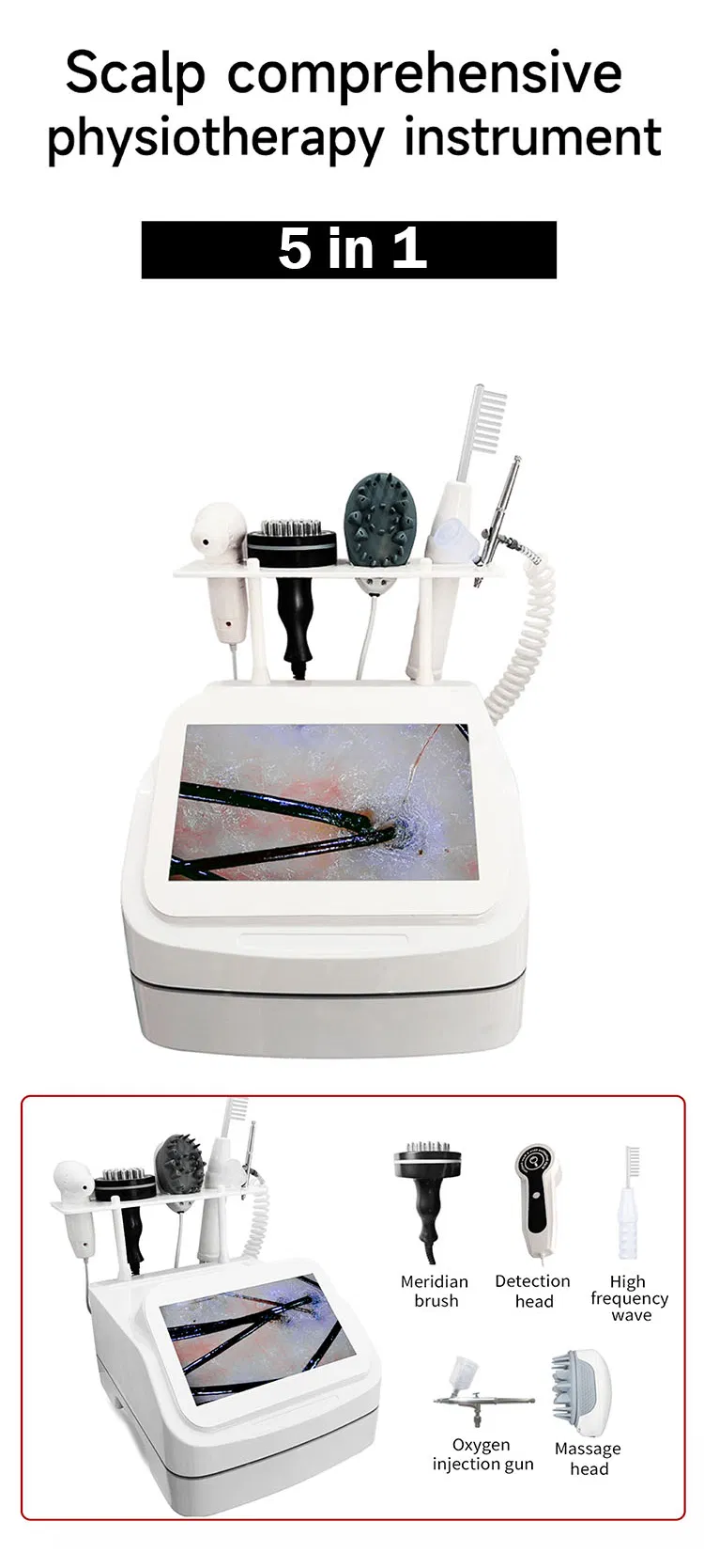 Newest 5 in 1 Anti Hair Loss Head Hair Scalp Care Massager Follicle Scanner Hair Care Improve Hair Loss and Maintain Scalp Health High-Definition Skin Detector