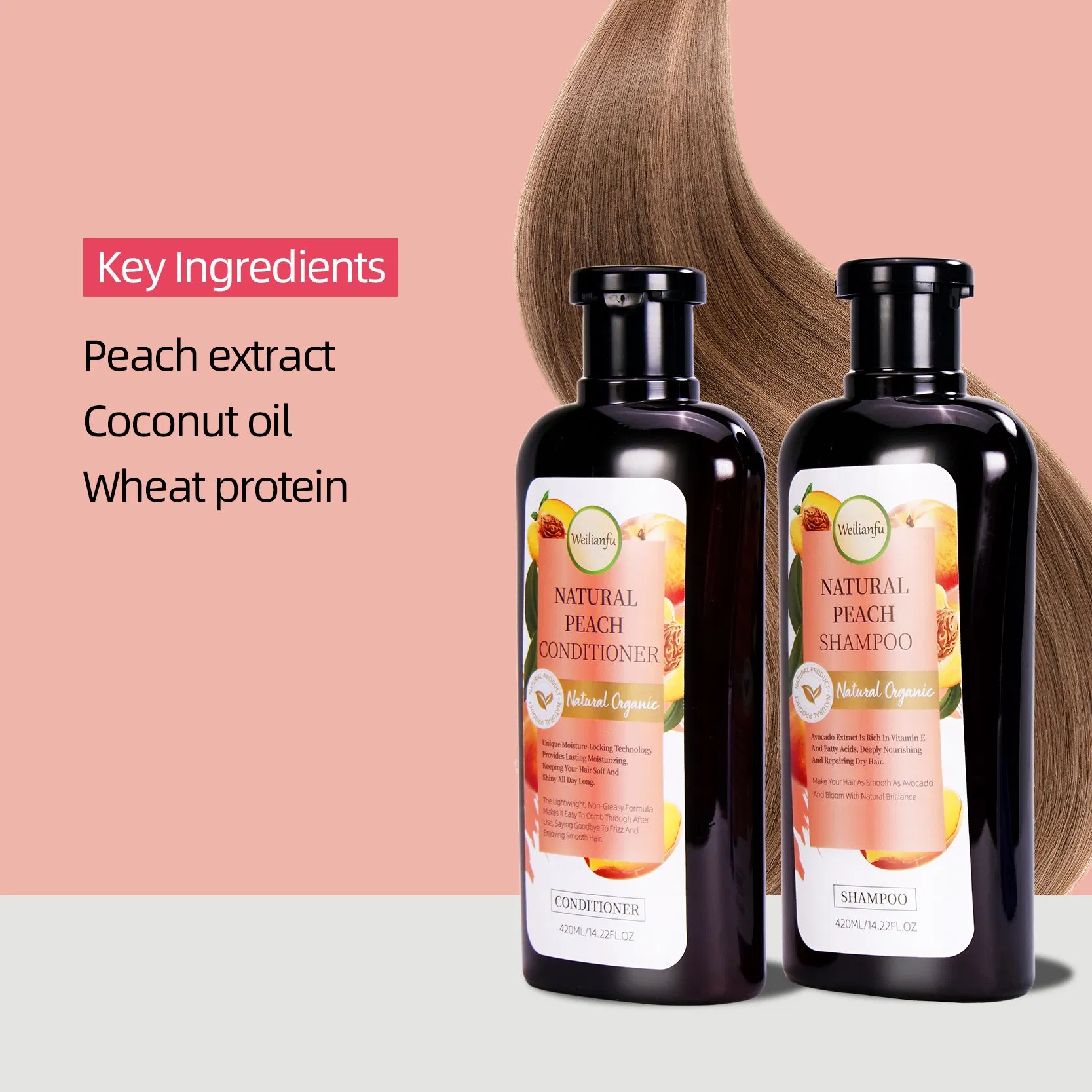Peach Shampoo Set Moisturizing Shampoo for Dry Hair Smooth &amp; Nourishing Formula for Healthy Locks Salon Quality Hydration