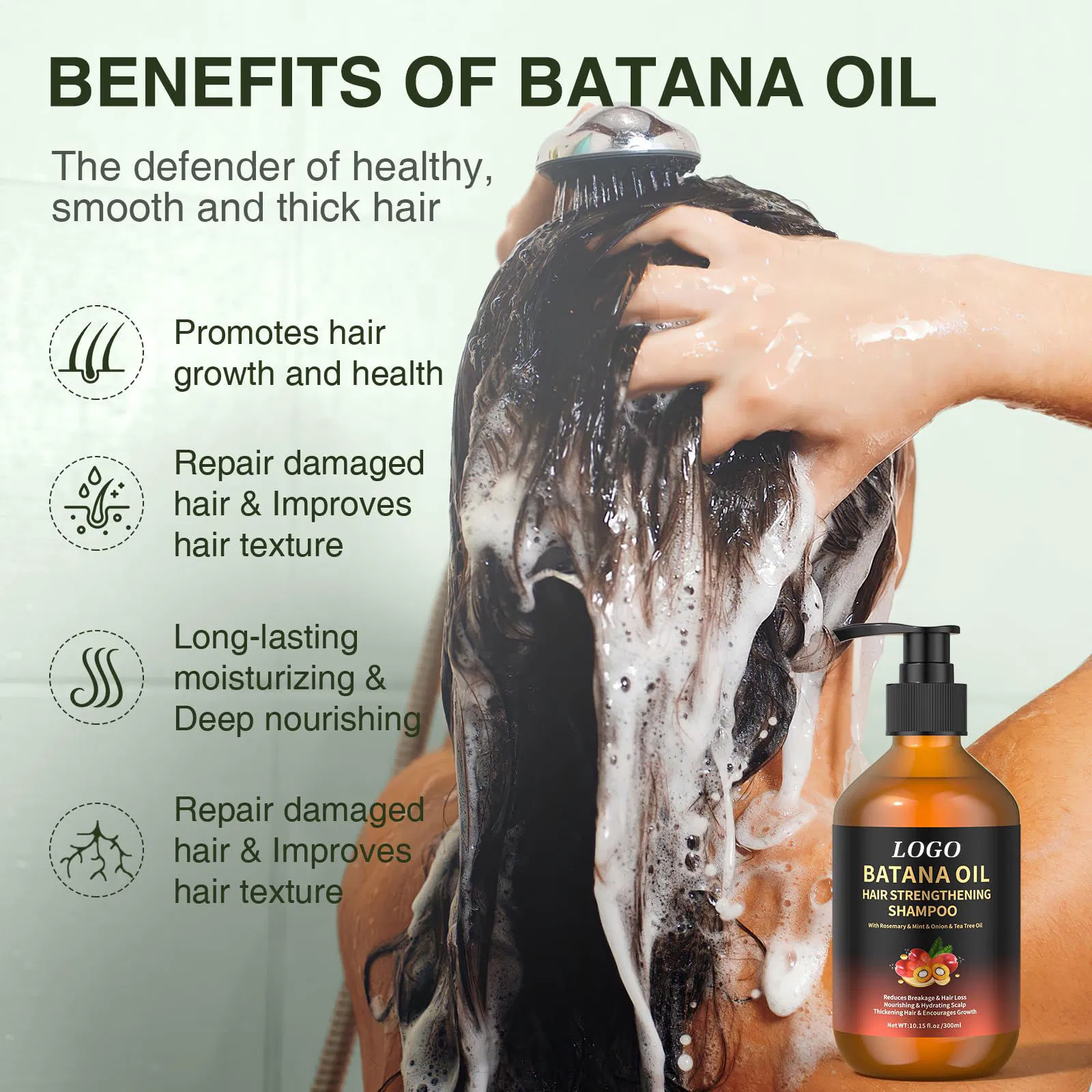 Private Label Natural Hair Care Products Honduras Batana Oil Shampoo Repairing Hydrating Strengthening Hair Growth