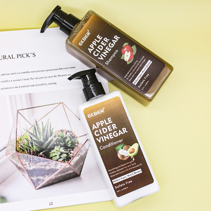 Organic Enhance Shine Natural Ginseng Vegan Apple Cider Vinegar Hair Shampoo Conditioner Keratin Hair Care