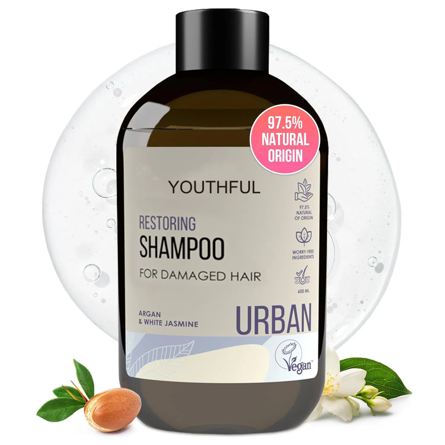 600ml Natural Argan Oil Jasmine Extract Ingredients Strengthening Hair Moisturizing Shampoo