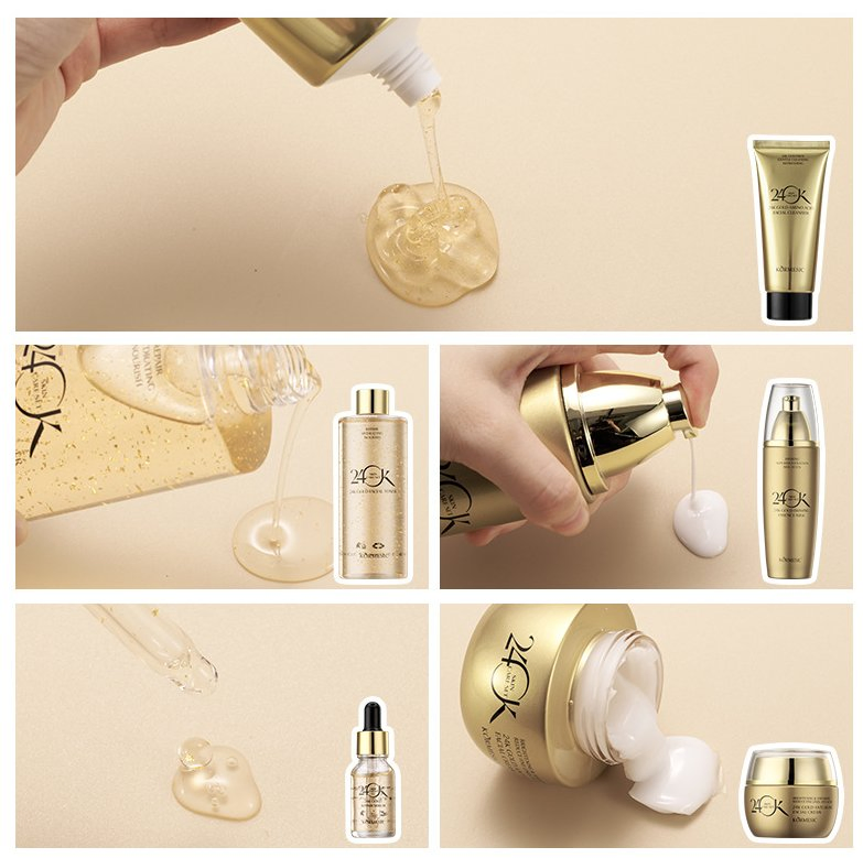 Online Wholesale and Retail Korean Organic Beauty Whitening Face Brightening Product Facial 24K Gold Anti-Aging Cream Serum Skin Care Set