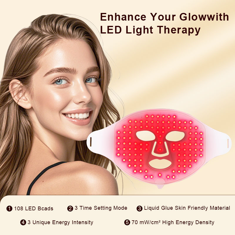 LED Red Light Therapy Facial Mask for Anti Wrinkle Firming and Skin Brightening