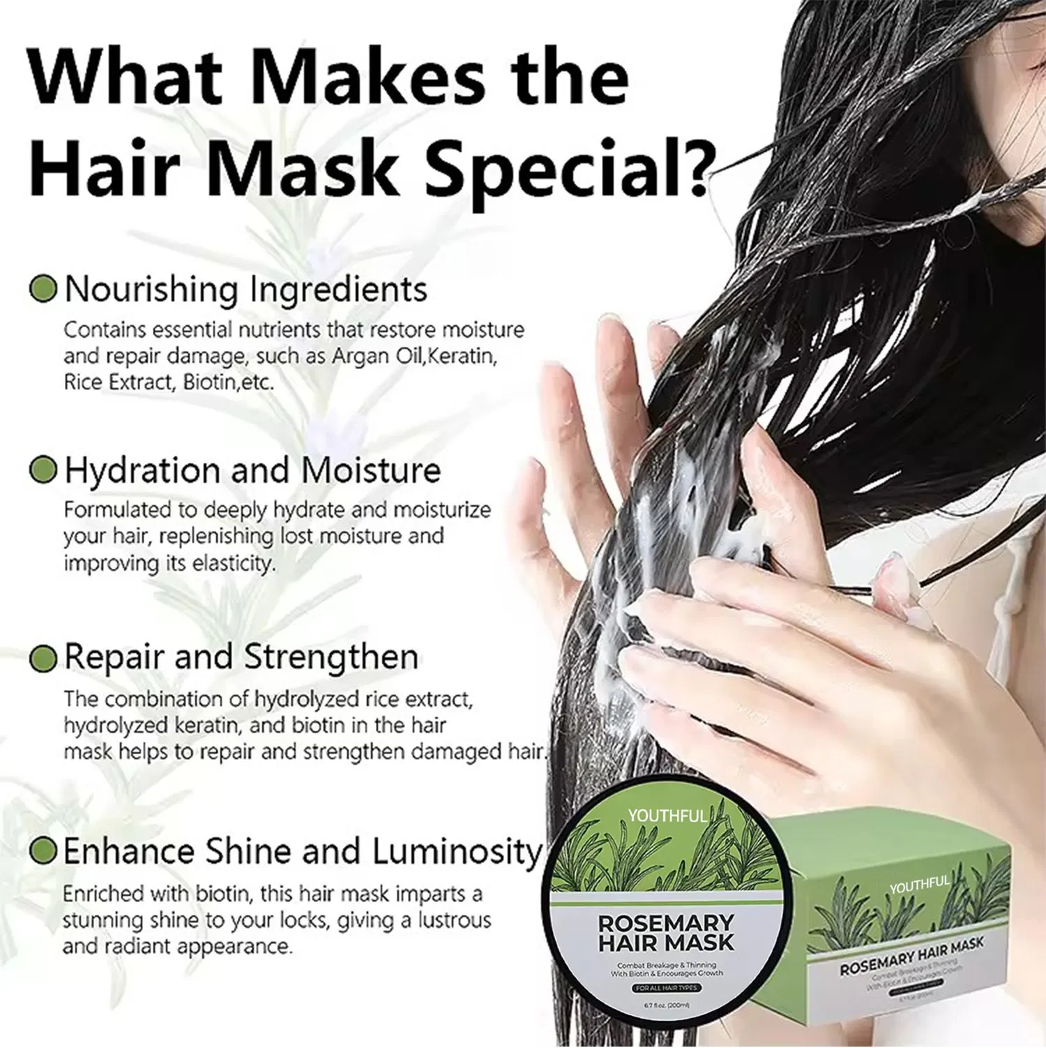 Rosemary Deep Repair Damage Hair Mask Treatments for Weak Hair