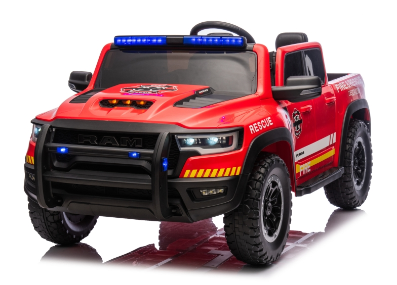 24V Licensed RAM 1500 Rho Fire Rescue Super Truck Ride on Car