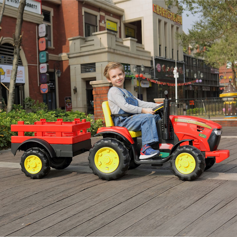 Electric Tractor Ride-on Toy Car with Cargo Box Remote Controlled Double-Seater