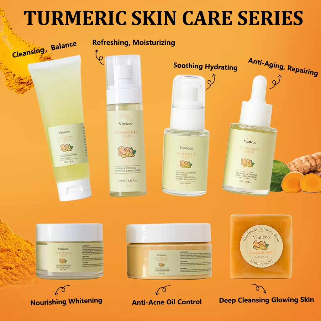 Custom Logo Turmeric Essence Facial Skincare Set Products Brightening Moisturizing Acne Beauty Cosmetics Face Skin Care Kit