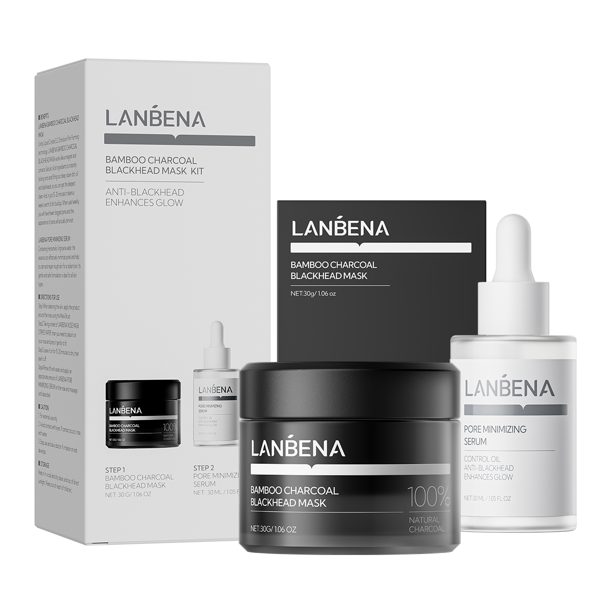 Lanbena Blackhead Remover Pores Shrink Serum And Nose Pore Strips Super Freckle Remover Skin Repair Cream