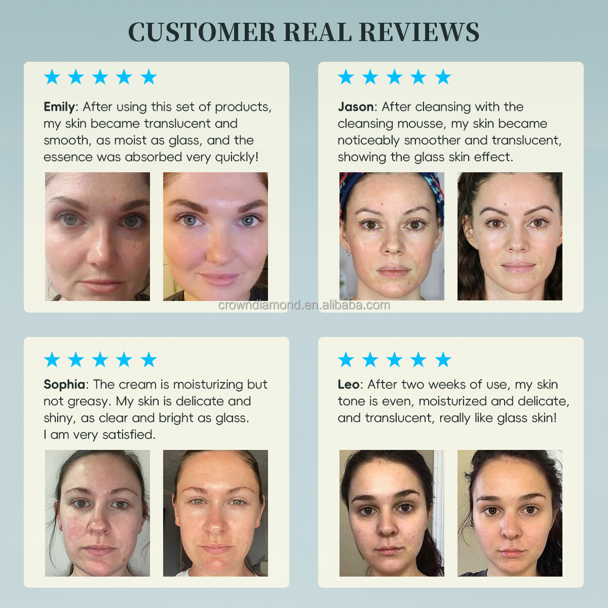 Private Label Korean Skincare Products Facial Kit Exfoliator Hydrating Brightening Moisturizing Whitening Glass Skin Care Set