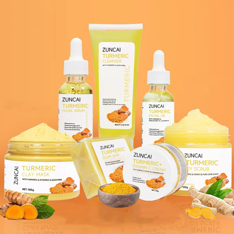 Private Label Brightening Skincare Anti Acne Dark Spot Turmeric Facial Kit Anti Aging Tumeric Skin Care Set