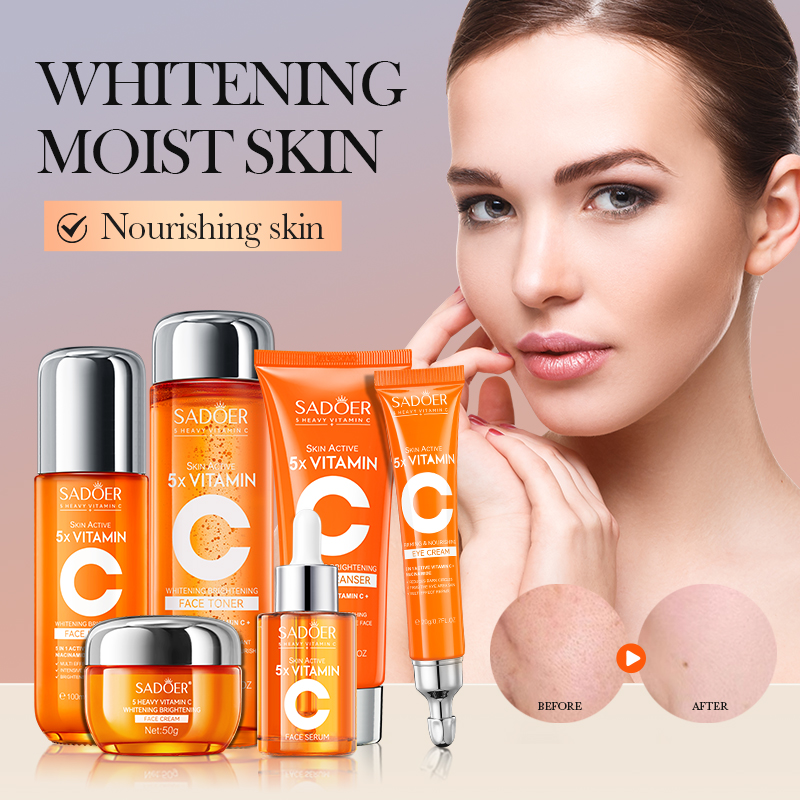 SADOER OEM Private Label Multi-Effect Repair Beauty Kit Korea Whitening Brightening Vitamin C Skin Care Set