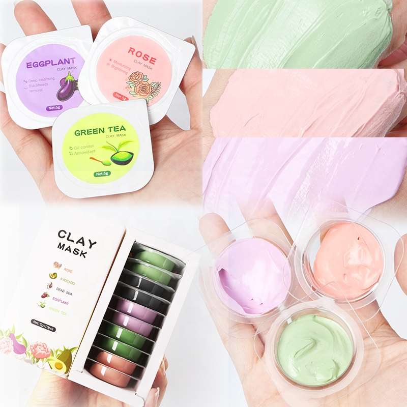 Private Label Organic Skin Care Turmeric Oil Control Pink Rose Clay Face Mask Green Tea Cleansing Portable Facial Mud Mask Pods