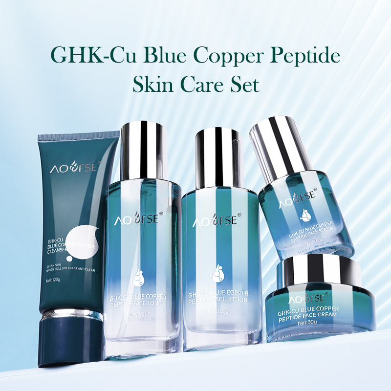Ghk Cu Skin Care Set Custom Logo Repair Face Firming Wrinkle Blue Copper Peptide Skin Care Set