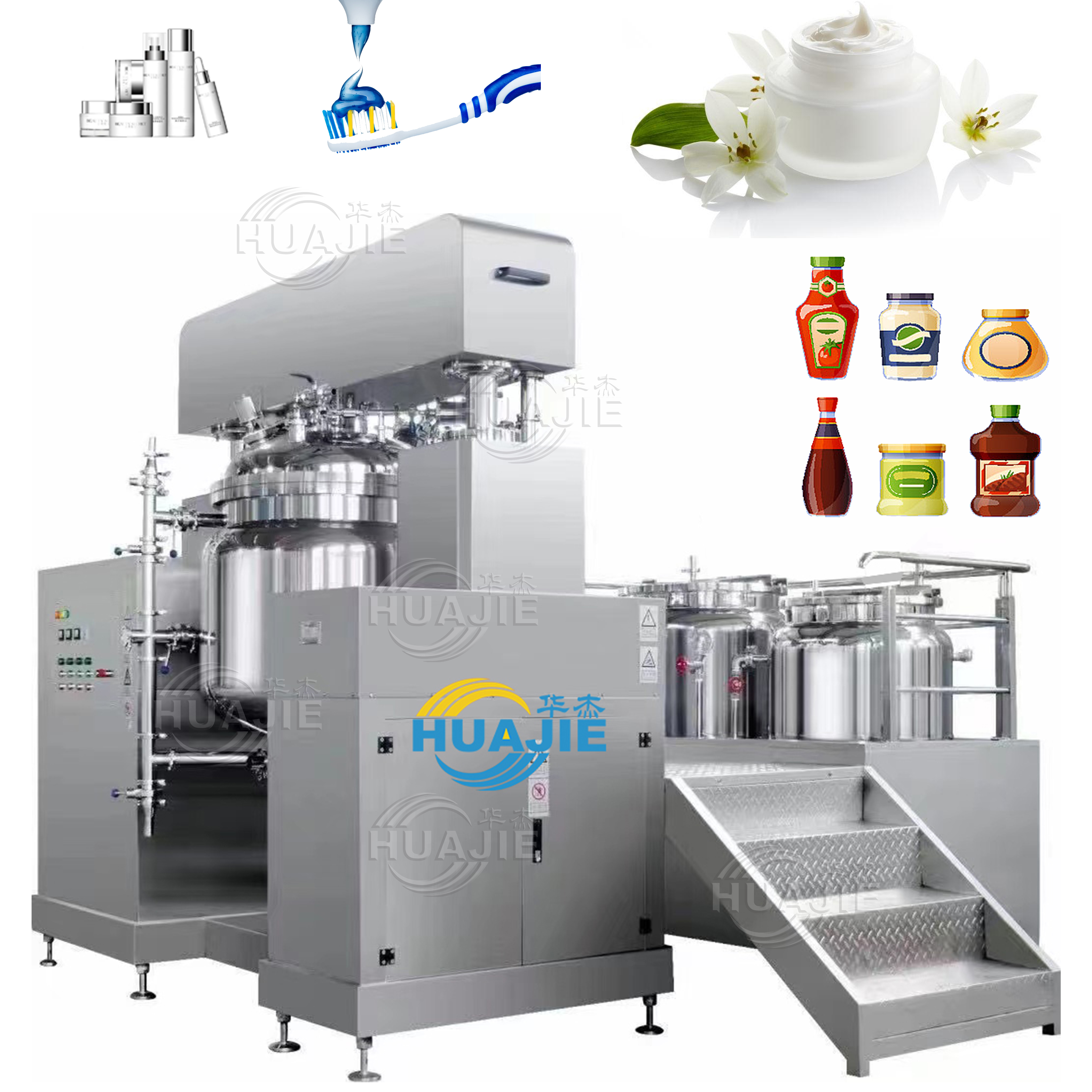 HUAJIE 5L-20000L Cosmetic Production Line Cosmetic Manufacturing Production Line Cosmetic Line Production Vacuum Emulsifier