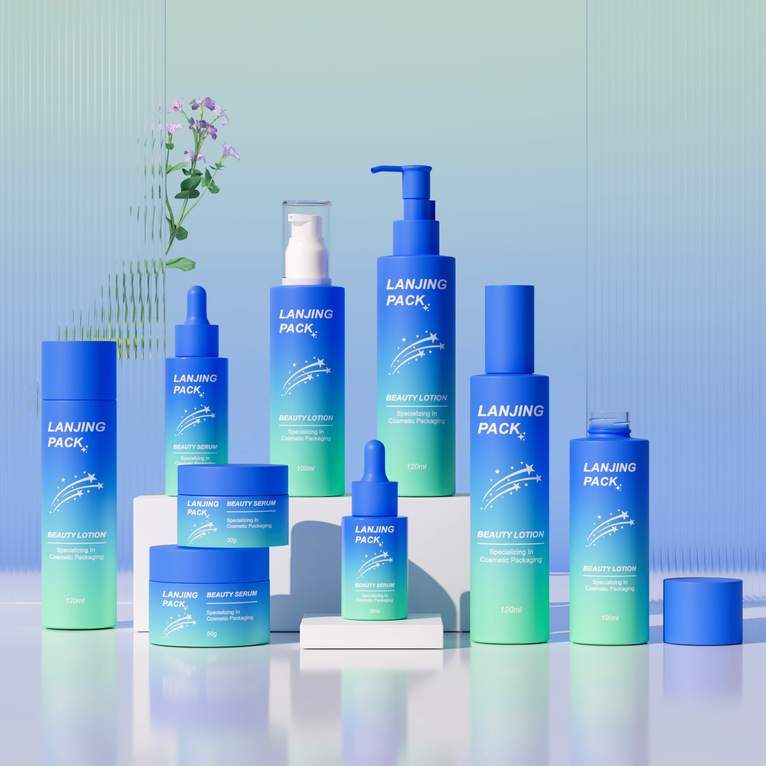 New Design Luxury Skincare Cosmetics Packaging Set Cosmetics Cream Glass Bottles and Jars Essential Oil Bottle