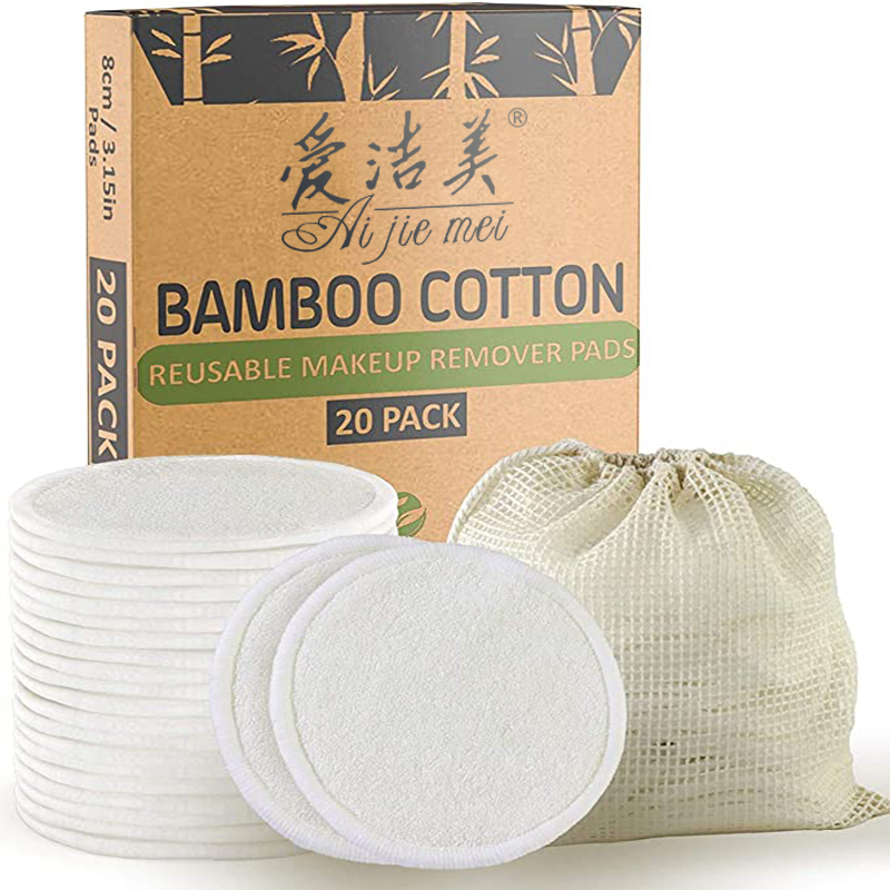 Custom Logo Cream Reusable Bamboo Makeup Remover Cotton Pads Eco-Friendly Facial Cleaning Cosmetic Make-Up Face Laundry Bag Free