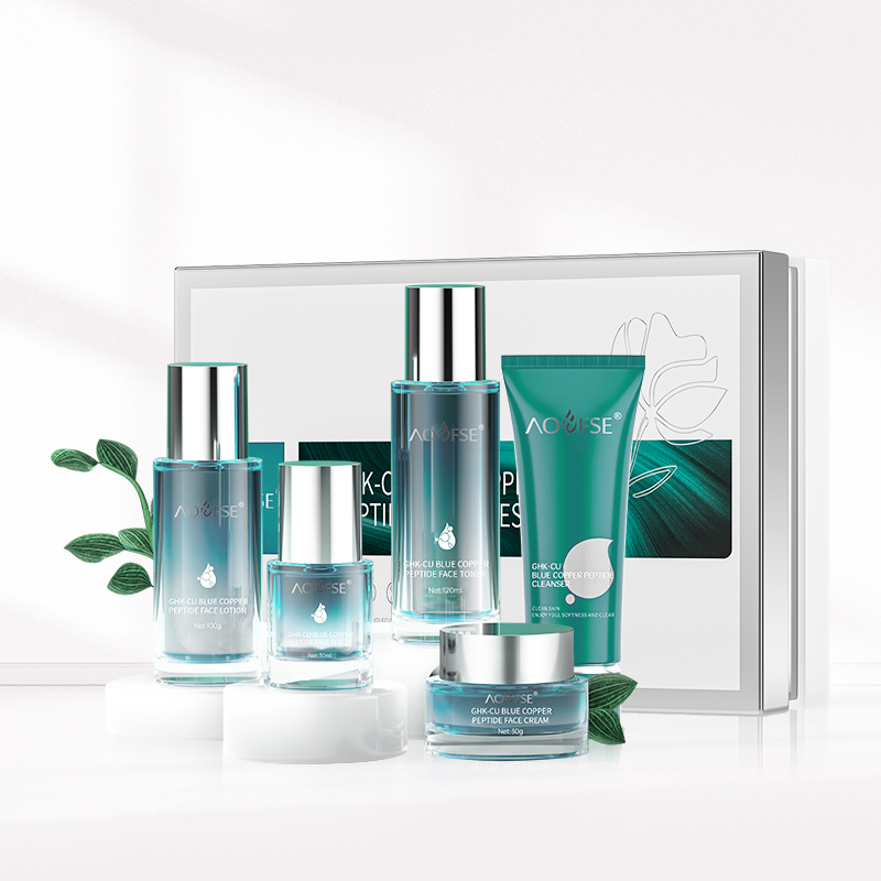Ghk Cu Skin Care Set Custom Logo Repair Face Firming Wrinkle Blue Copper Peptide Skin Care Set
