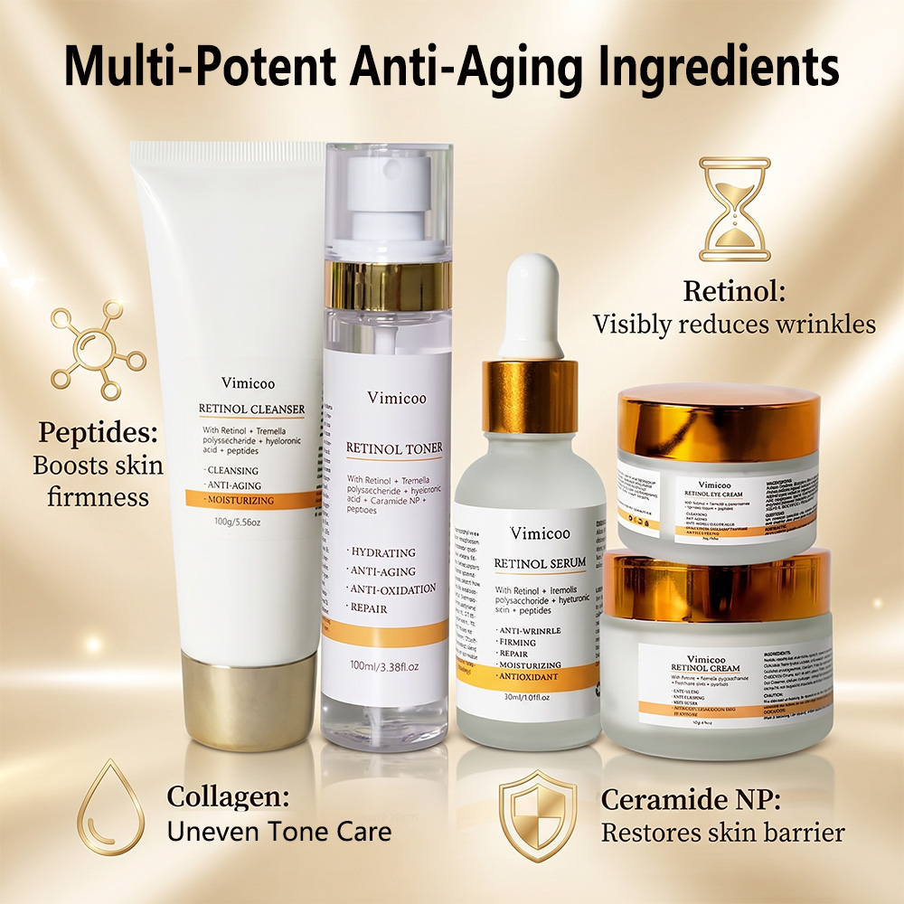 Custom Logo Retinol Face Skincare Set for Anti-Wrinkle Whitening Organic Cosmetics Beauty Essence Facial Skin Care Kit for Women