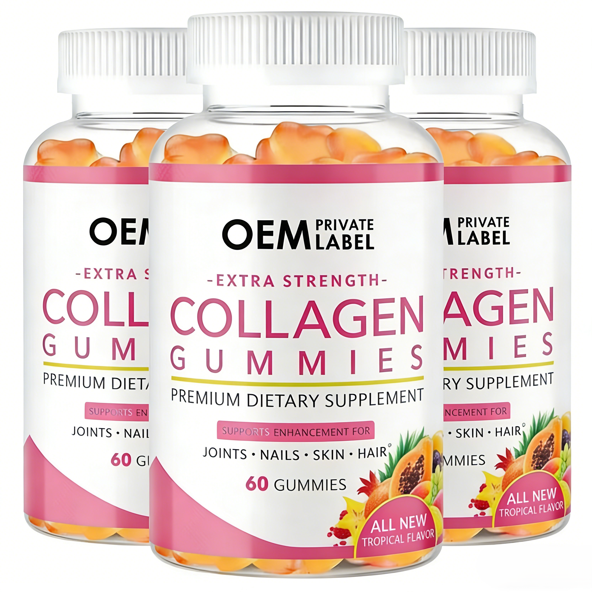 OEM ODM Private Label Halal Collagen Gummies Vegan Jionts Nail &amp; Skin and Hair Health Collagen Supplement Organic Gummy Bear