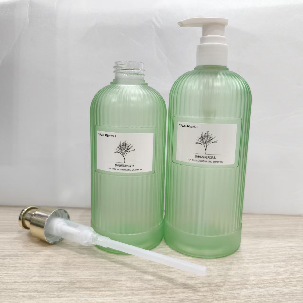 Green Round Shampoo Bottle PETG 200-500ml Press-Type Empty Cosmetic Packaging Material Bagged &amp; Boxed Manufacturer Wholesale