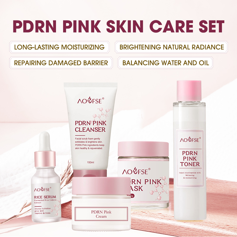 Pink PDRN Skin Care Set Whitening Skincare Kit Private Label Brightening Lightening Herbal Skin Care Set