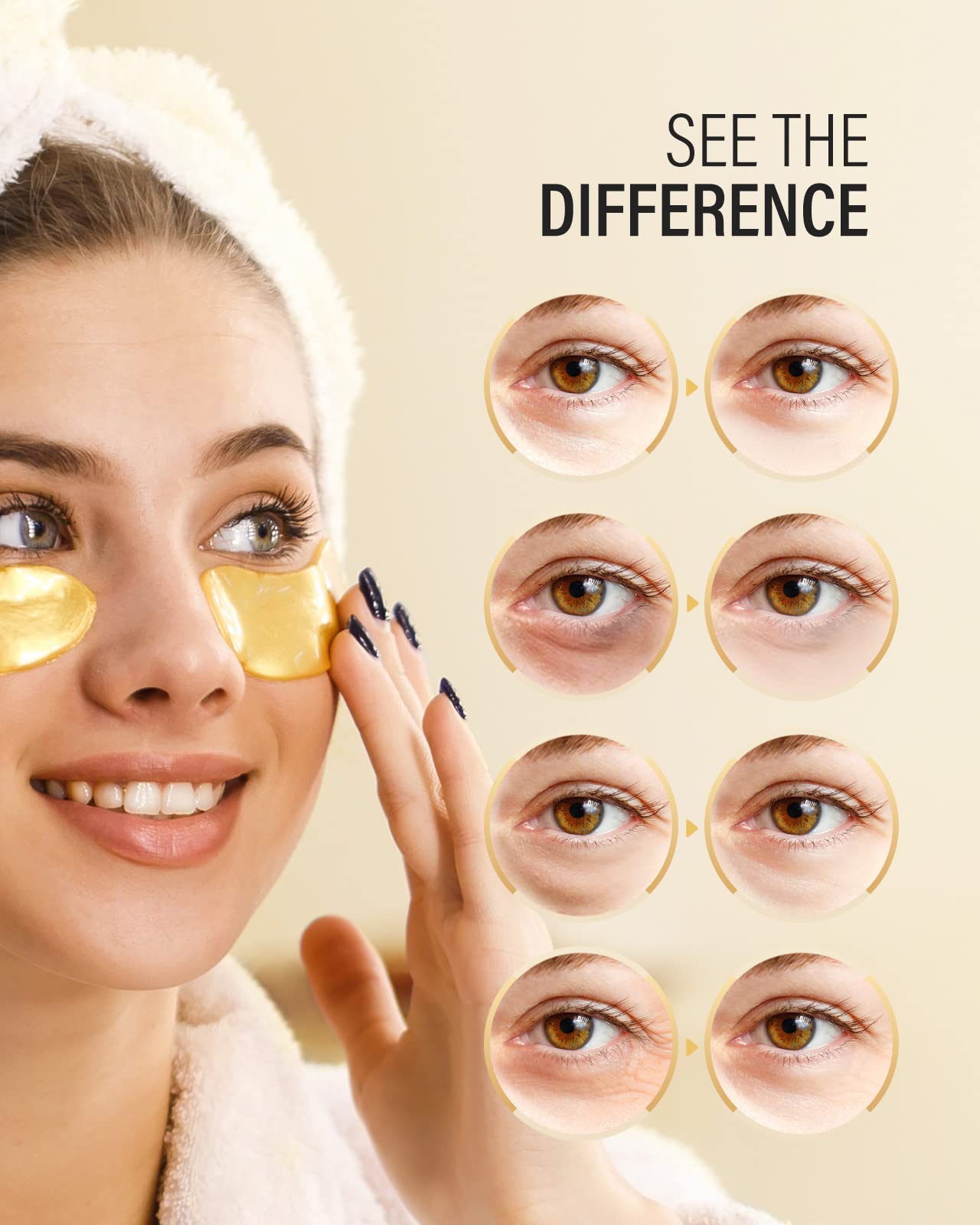 Customize Logo 20 Pairs Gold Under Eye Mask Dark Circles Anti Aging Bio Collagen Mask 24k Gold Collagen Under Eye Patches