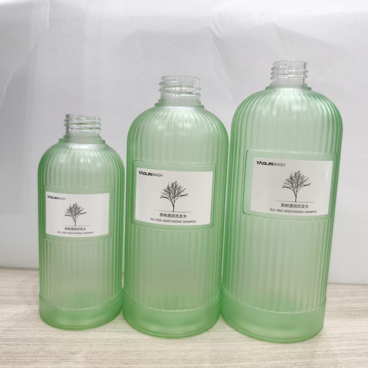 Green Round Shampoo Bottle PETG 200-500ml Press-Type Empty Cosmetic Packaging Material Bagged &amp; Boxed Manufacturer Wholesale
