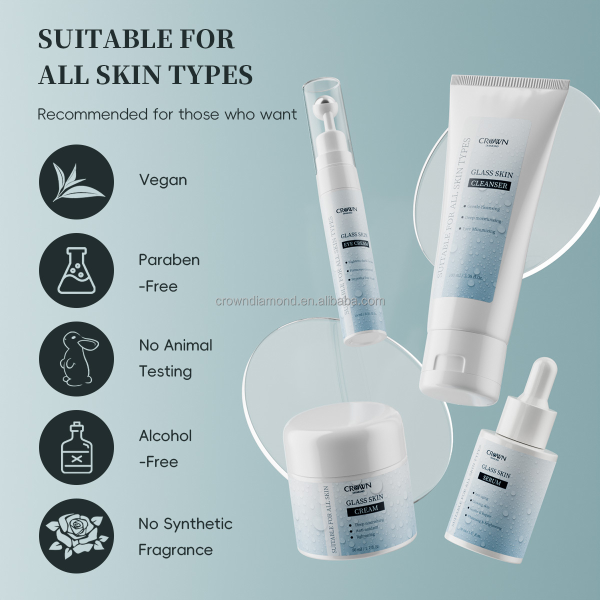 Private Label Korean Skincare Products Facial Kit Exfoliator Hydrating Brightening Moisturizing Whitening Glass Skin Care Set