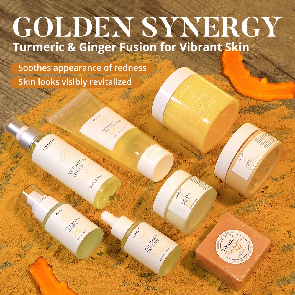 Private Label Skincare Beauty Products Soothing Whitening Brightening Facial Kit Turmeric Skin Care Set