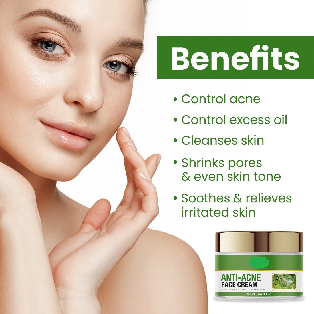 OEM Bulk Private Label Anti Acne Face Cream with Neem Tea Tree Clove Extracts Oil Control Pimple Reduction Formula for Wholesale