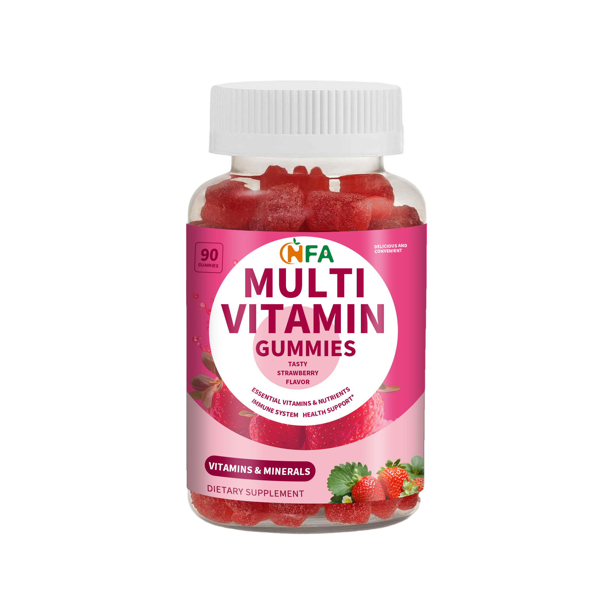 Factory Supply Sugar Free Strong Nails Halal Multivitamin Gummies for Adults 90 Gummies Natural Strawberry Flavor