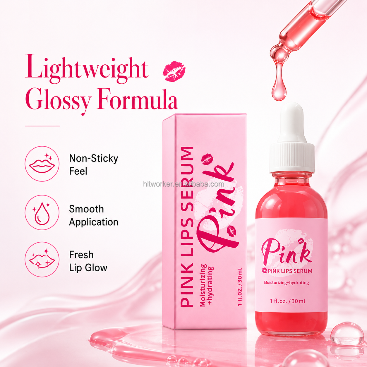 OEM ODM Pink Lips Serum 30ml Moisturizing Hydrating Lip Care Serum Private Label Cosmetic Manufacturer Wholesale Supplier Custom
