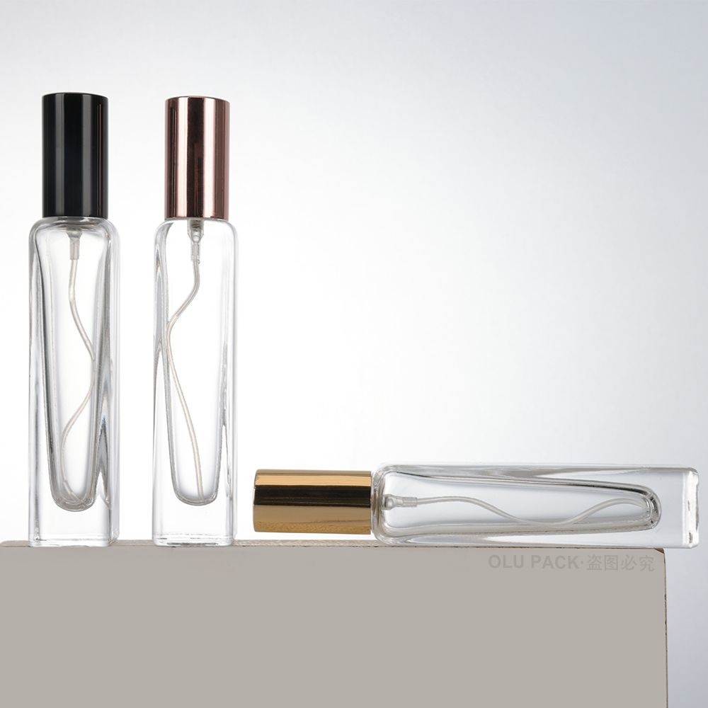Refillable Manufacturers Customized Clear 10ml 15ml Square Cylindrical Empty Travel Perfume Glass Bottle with Spray Pump