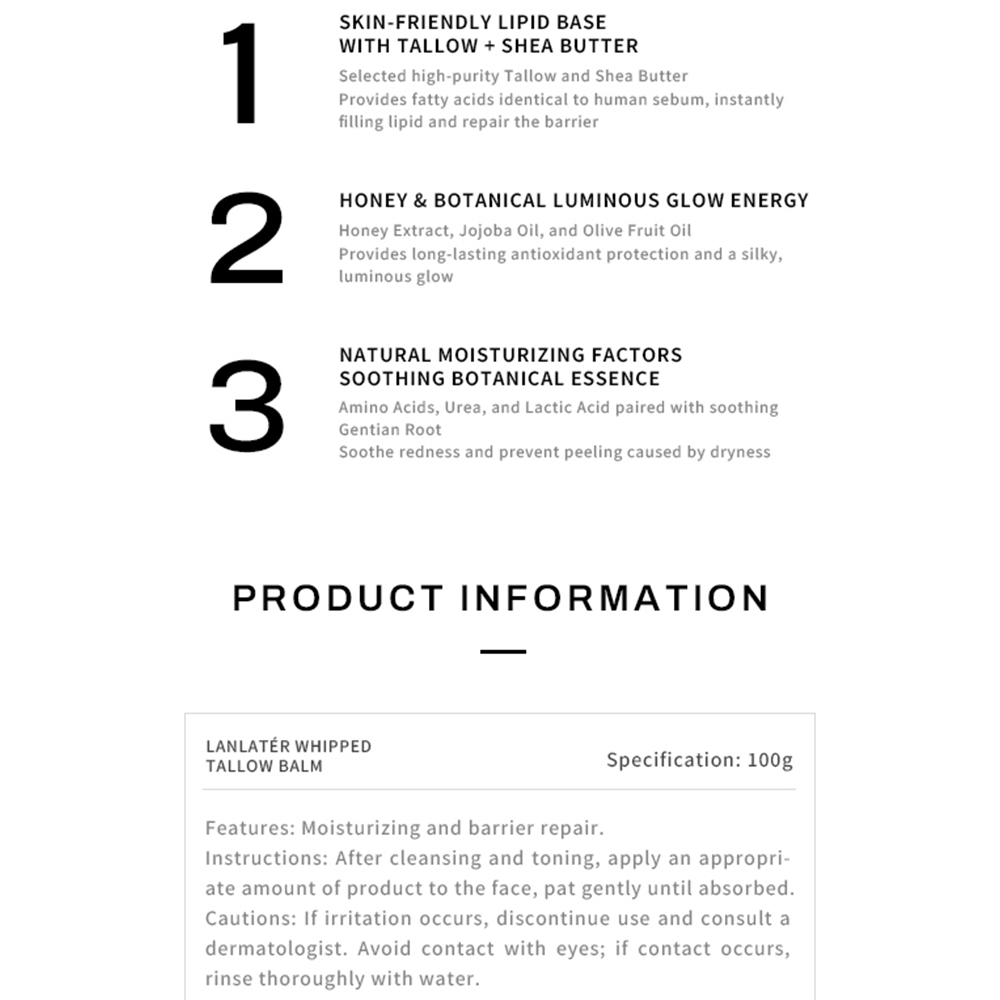 Natural Ingredients Tallow Balm Cream Deep Nourish Lock Moisture Skincare Moisturizer Whipped Tallow Balm for Face