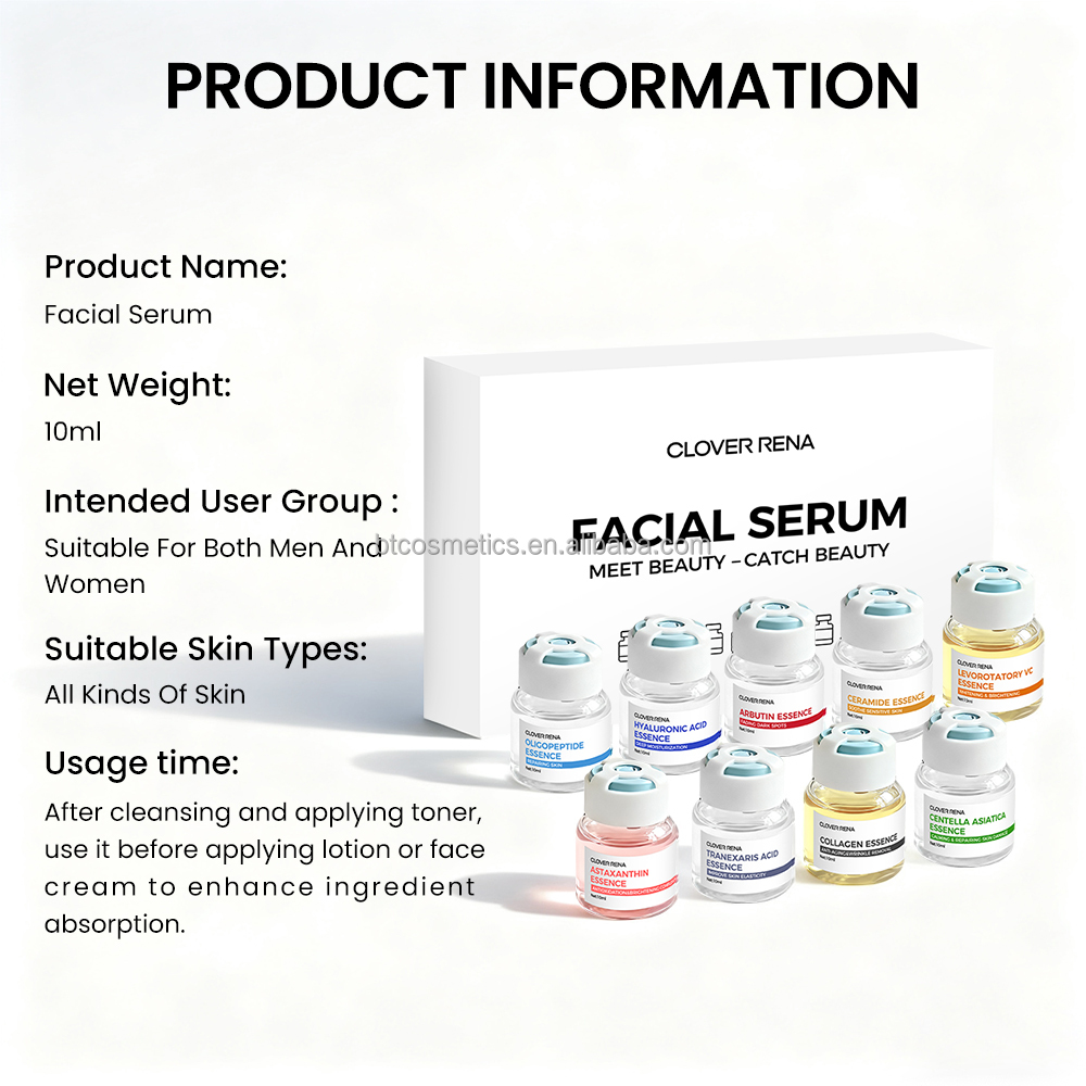 High Content Active Ingredients Custom Brand 9Essence Facial Serum Whitening Anti-Aging Moisturizing Set with Bottle