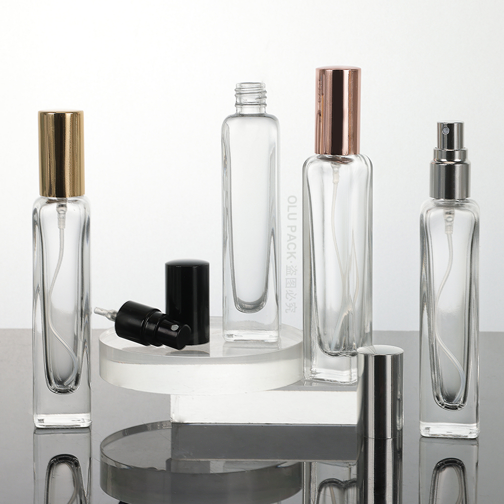 Refillable Manufacturers Customized Clear 10ml 15ml Square Cylindrical Empty Travel Perfume Glass Bottle with Spray Pump