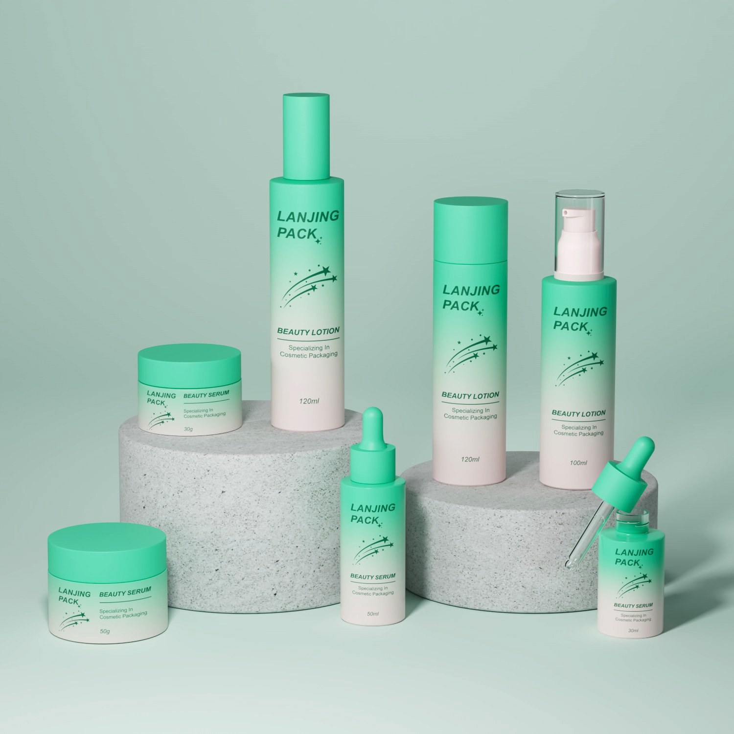New Design Luxury Skincare Cosmetics Packaging Set Cosmetics Cream Glass Bottles and Jars Essential Oil Bottle