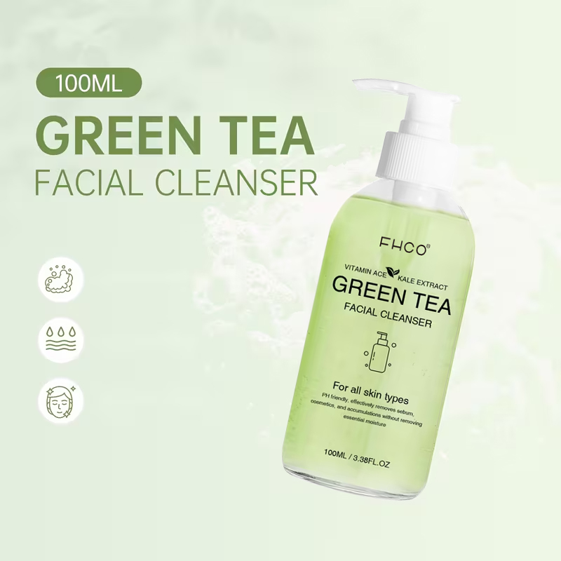 OEM Private Label Green Tea Facial Cleanser With Kale Extract Vitamin ACE Refreshing Hydrating Pore Purifying Face Wash