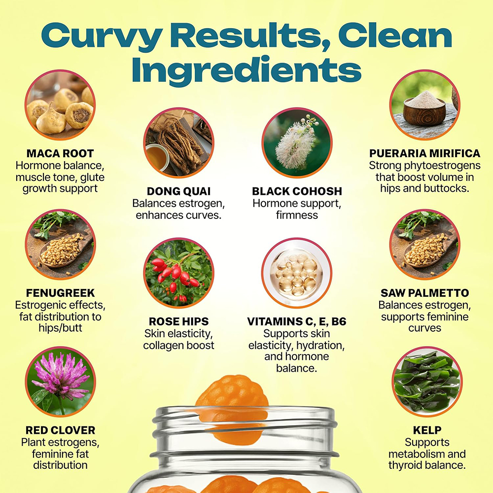 OEM/ODM Natural BBL Gummies Featuring Maca Fenugreek and Pueraria Mirifica an Herbal Supplement Designed to Support Body Shaping