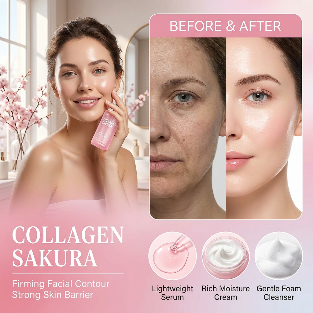 7 Pcs Sakura Skin Care Set Private Label Cherry Blossom Facial Kit Wholesale Brightening Face Care Gift Set For Women Girls